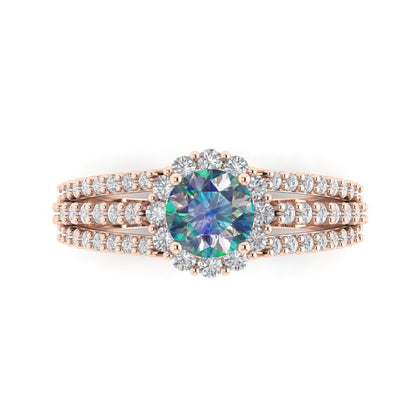 1.83 cttw Blue Moissanite Hidden Halo Engagement Ring - Solid Gold (Round Cut,6.5mm)