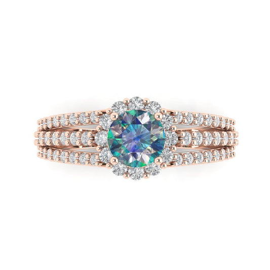 1.83 cttw Blue Moissanite Hidden Halo Engagement Ring - Solid Rose Gold (VVS1, Round Cut,6.5mm)