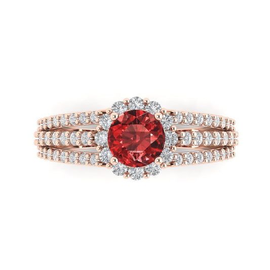 1.83 cttw Natural Garnet Hidden Halo Engagement Ring - Solid Rose Gold (VVS1, Round Cut,6.5mm)