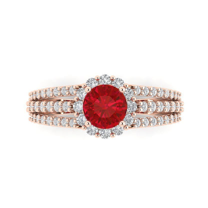 1.83 cttw Simulated Ruby Hidden Halo Engagement Ring - Solid Rose Gold (VVS1, Round Cut,6.5mm)