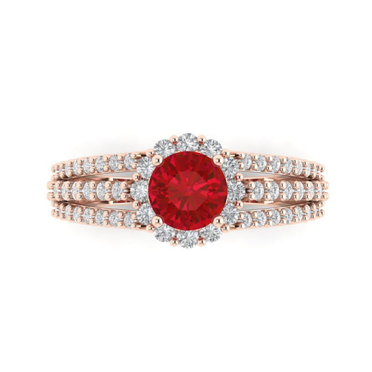 1.83 cttw Simulated Ruby Hidden Halo Engagement Ring - Solid Rose Gold (VVS1, Round Cut,6.5mm)