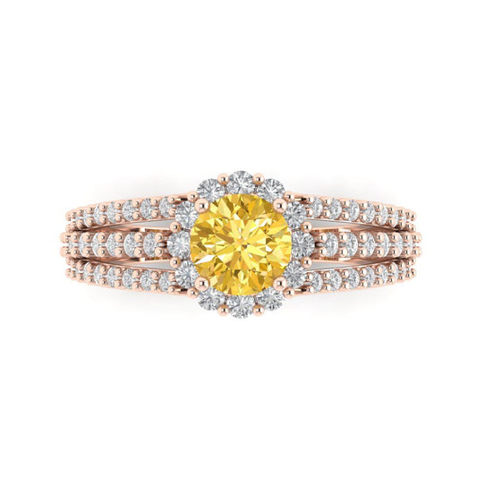 1.83 cttw Zirconia Simulated Yellow Diamond Hidden Halo Engagement Ring - Solid Rose Gold (VVS1, Round Cut,6.5mm)