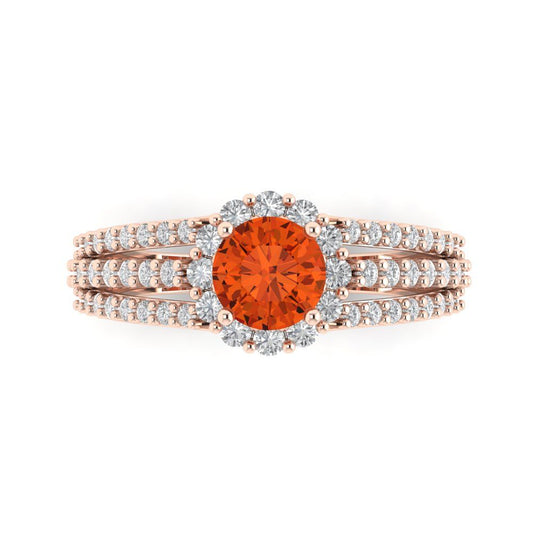 1.83 cttw Zirconia Simulated Red Diamond Hidden Halo Engagement Ring - Solid Rose Gold (VVS1, Round Cut,6.5mm)