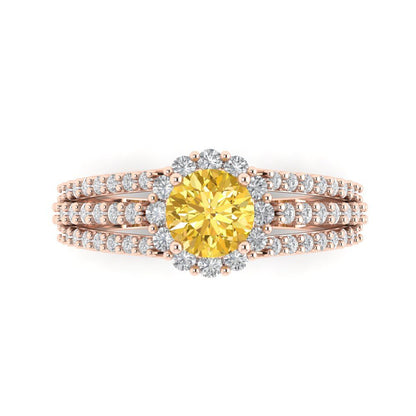 1.83 cttw Natural Citrine Hidden Halo Engagement Ring - Solid Gold (Round Cut,6.5mm)
