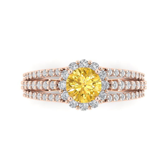 1.83 cttw Natural Citrine Hidden Halo Engagement Ring - Solid Rose Gold (VVS1, Round Cut,6.5mm)