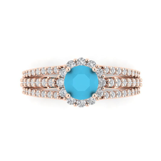 1.83 cttw Simulated Turquoise Hidden Halo Engagement Ring - Solid Rose Gold (VVS1, Round Cut,6.5mm)