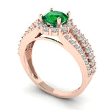 1.76 ct Brilliant Round Cut Simulated Emerald Stone Rose Gold Halo Solitaire with Accents Ring