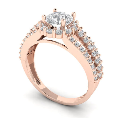 1.76 ct Brilliant Round Cut Natural Diamond Stone Clarity VS1-2 Color G-H Rose Gold Halo Solitaire with Accents Ring