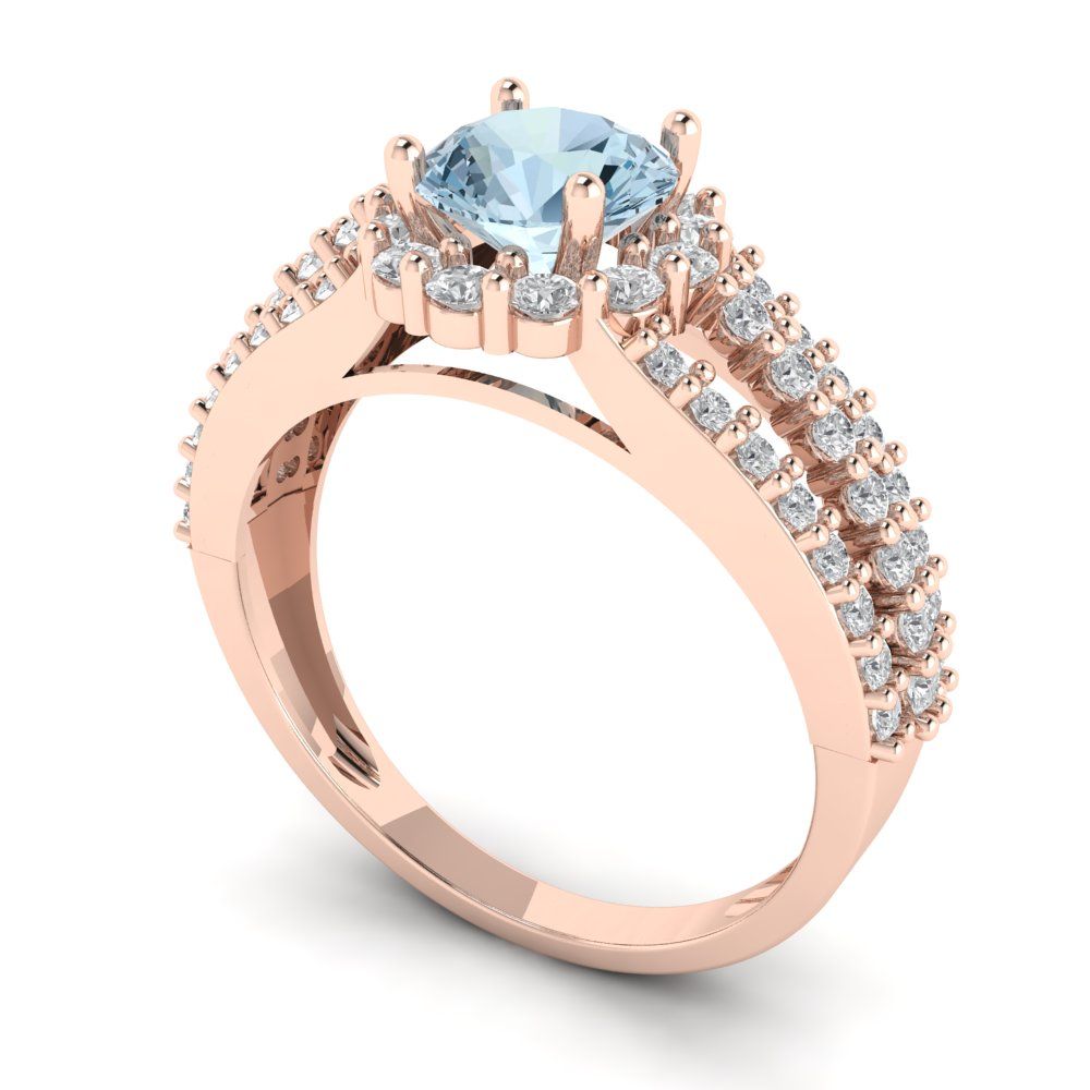 1.83 cttw Natural Sky Blue Topaz Hidden Halo Engagement Ring - Solid Gold (Round Cut,6.5mm)