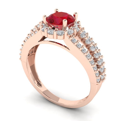 1.83 cttw Simulated Ruby Hidden Halo Engagement Ring - Solid Rose Gold (VVS1, Round Cut,6.5mm)