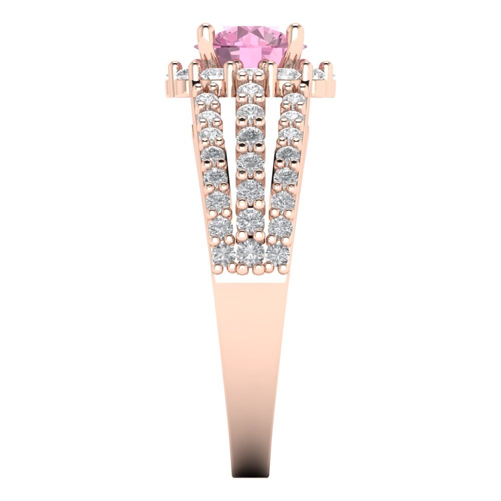 1.83 cttw Zirconia Simulated Pink Diamond Hidden Halo Engagement Ring - Solid Gold (VVS1, Round Cut,6.5mm)