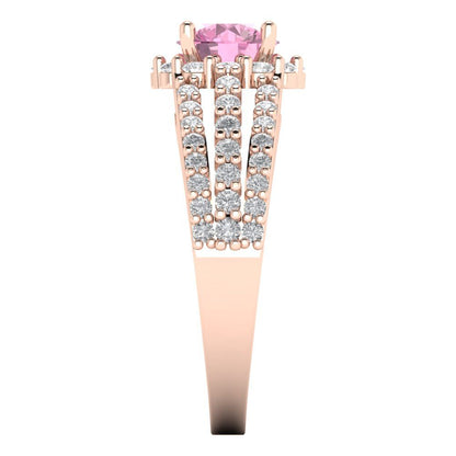 1.83 cttw Zirconia Simulated Pink Diamond Hidden Halo Engagement Ring - Solid Gold (VVS1, Round Cut,6.5mm)
