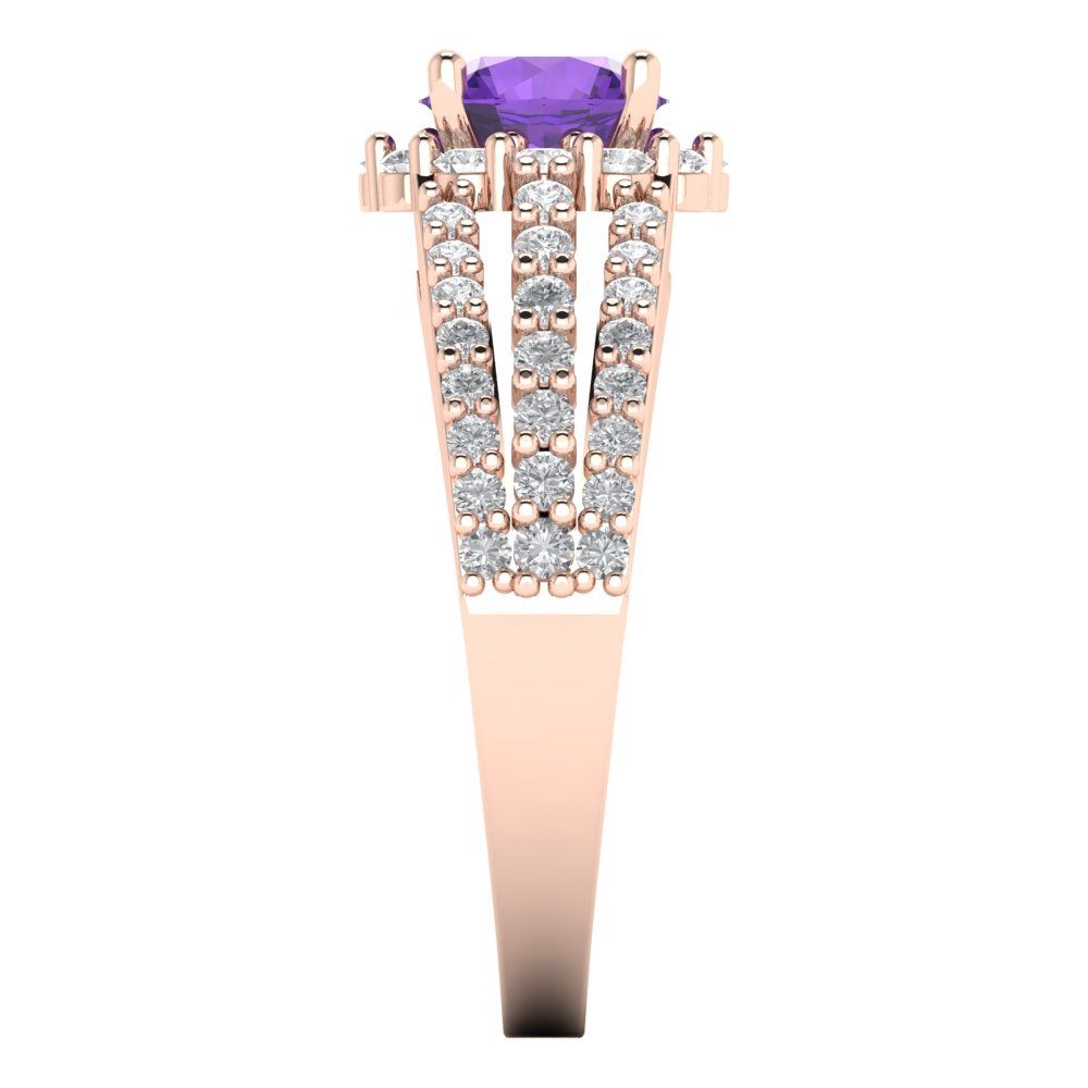 1.83 cttw Natural Amethyst Hidden Halo Engagement Ring - Solid Gold (Round Cut,6.5mm)