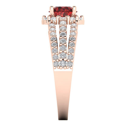 1.83 cttw Natural Garnet Hidden Halo Engagement Ring - Solid Gold (Round Cut,6.5mm)