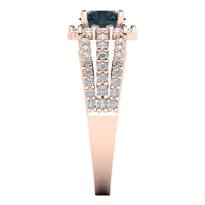 1.83 cttw Natural London Blue Topaz Hidden Halo Engagement Ring - Solid Gold (Round Cut,6.5mm)