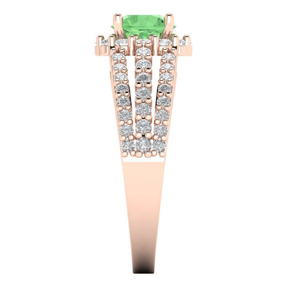 1.83 cttw Zirconia Simulated Green Diamond Hidden Halo Engagement Ring - Solid Gold (VVS1, Round Cut,6.5mm)