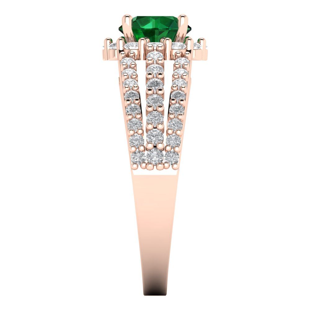 1.83 cttw Simulated Emerald Hidden Halo Engagement Ring - Solid Gold (Round Cut,6.5mm)