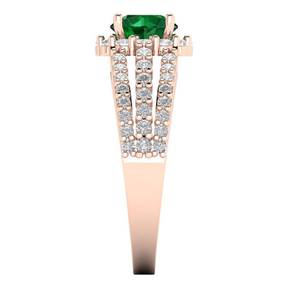 1.83 cttw Simulated Emerald Hidden Halo Engagement Ring - Solid Gold (Round Cut,6.5mm)
