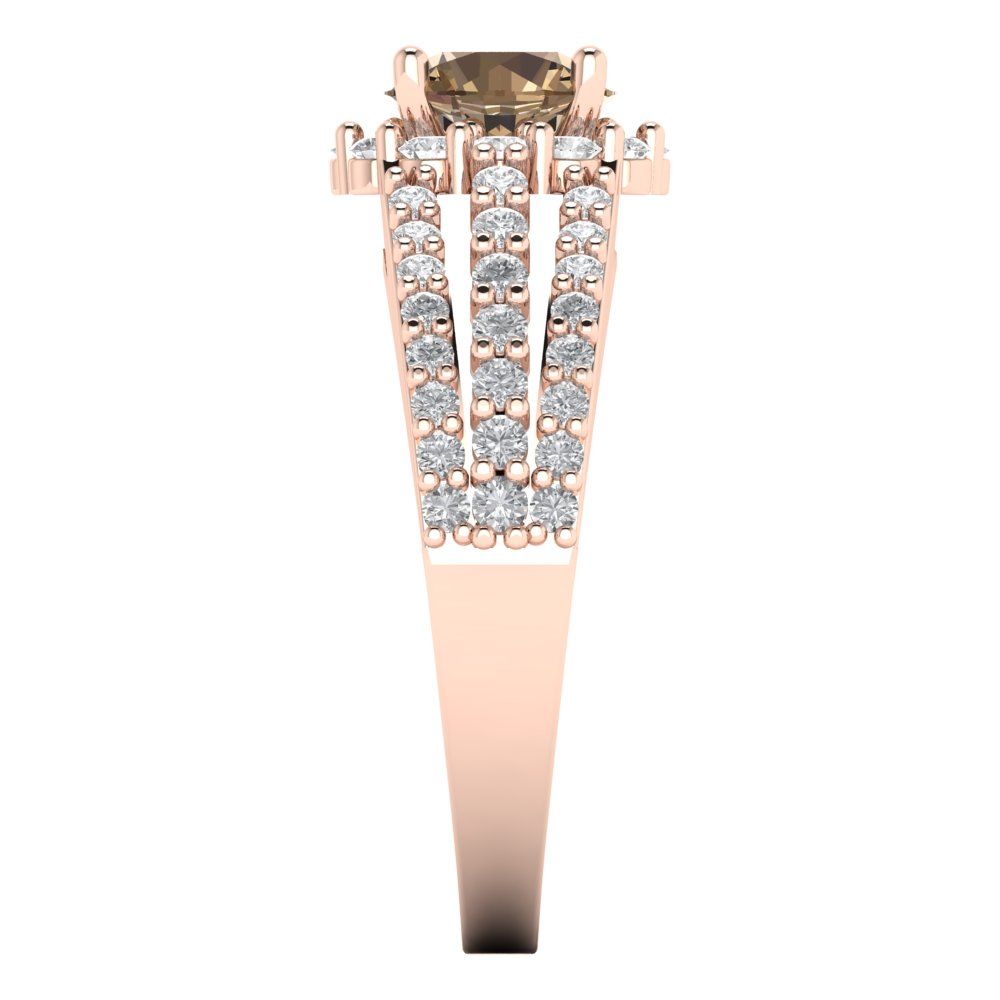 1.83 cttw Zirconia Simulated Champagne Diamond Hidden Halo Engagement Ring - Solid Gold (VVS1, Round Cut,6.5mm)