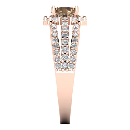 1.83 cttw Zirconia Simulated Champagne Diamond Hidden Halo Engagement Ring - Solid Gold (VVS1, Round Cut,6.5mm)