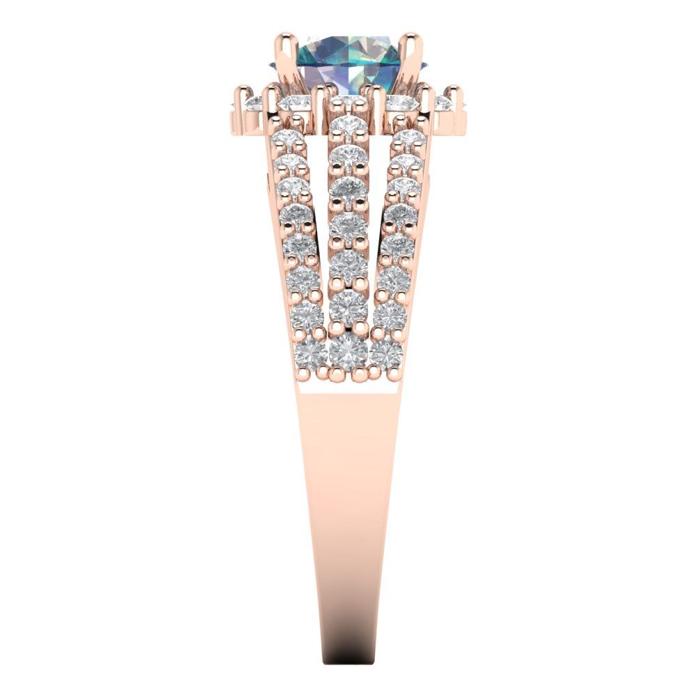 1.83 cttw Blue Moissanite Hidden Halo Engagement Ring - Solid Gold (Round Cut,6.5mm)