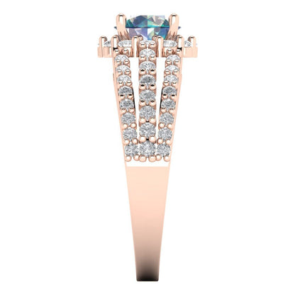 1.83 cttw Blue Moissanite Hidden Halo Engagement Ring - Solid Gold (Round Cut,6.5mm)