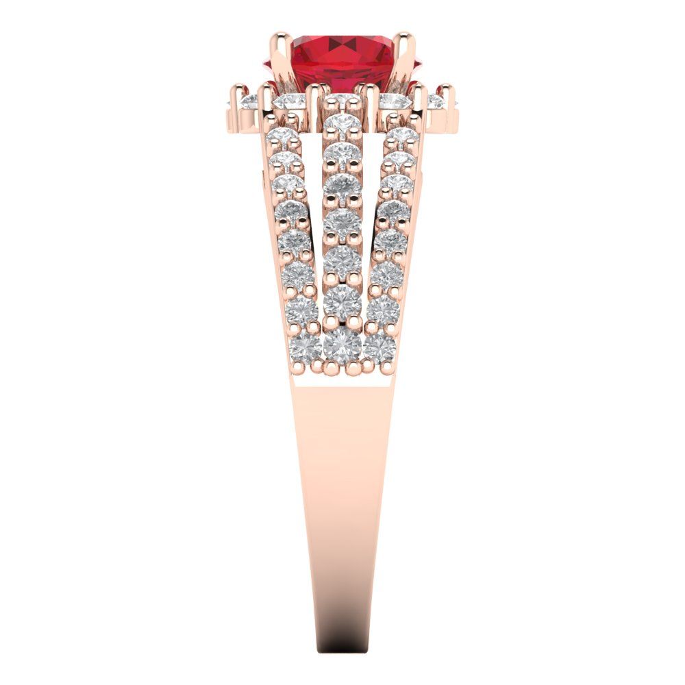 1.83 cttw Simulated Ruby Hidden Halo Engagement Ring - Solid Rose Gold (VVS1, Round Cut,6.5mm)