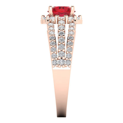 1.83 cttw Simulated Ruby Hidden Halo Engagement Ring - Solid Rose Gold (VVS1, Round Cut,6.5mm)