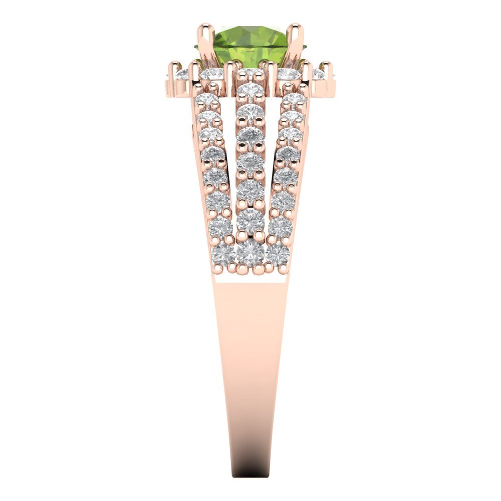 1.83 cttw Natural Peridot Hidden Halo Engagement Ring - Solid Gold (Round Cut,6.5mm)