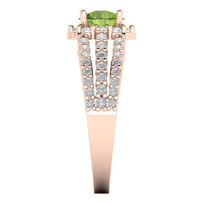 1.83 cttw Natural Peridot Hidden Halo Engagement Ring - Solid Gold (Round Cut,6.5mm)