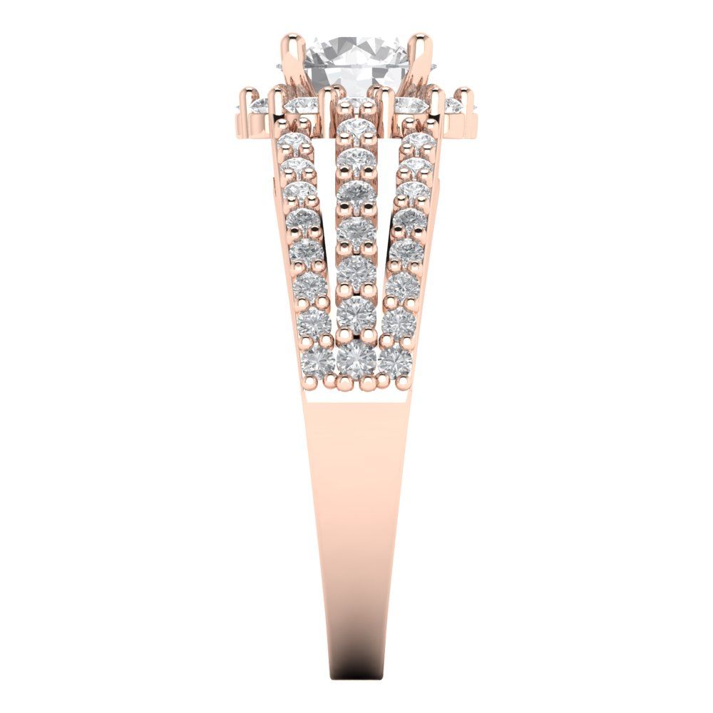 1.76 ct Brilliant Round Cut Natural Diamond Stone Clarity VS1-2 Color G-H Rose Gold Halo Solitaire with Accents Ring