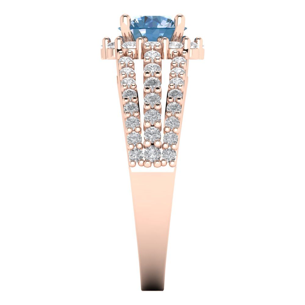 1.83 cttw Zirconia Simulated Blue Diamond Hidden Halo Engagement Ring - Solid Gold (VVS1, Round Cut,6.5mm)