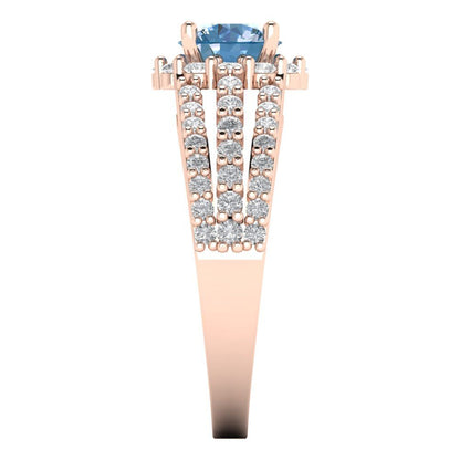 1.83 cttw Zirconia Simulated Blue Diamond Hidden Halo Engagement Ring - Solid Gold (VVS1, Round Cut,6.5mm)