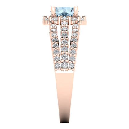 1.83 cttw Natural Sky Blue Topaz Hidden Halo Engagement Ring - Solid Gold (Round Cut,6.5mm)