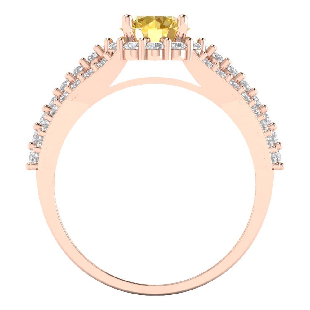 1.83 cttw Zirconia Simulated Yellow Diamond Hidden Halo Engagement Ring - Solid Gold (VVS1, Round Cut,6.5mm)