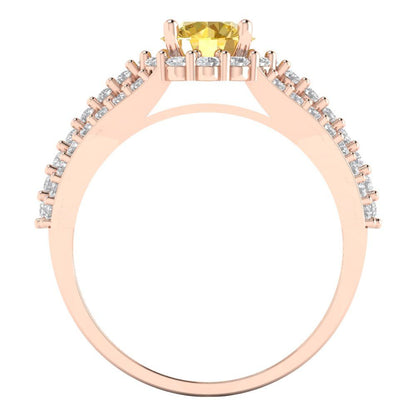 1.83 cttw Zirconia Simulated Yellow Diamond Hidden Halo Engagement Ring - Solid Gold (VVS1, Round Cut,6.5mm)