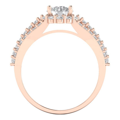 1.76 ct Brilliant Round Cut Natural Diamond Stone Clarity VS1-2 Color G-H Rose Gold Halo Solitaire with Accents Ring