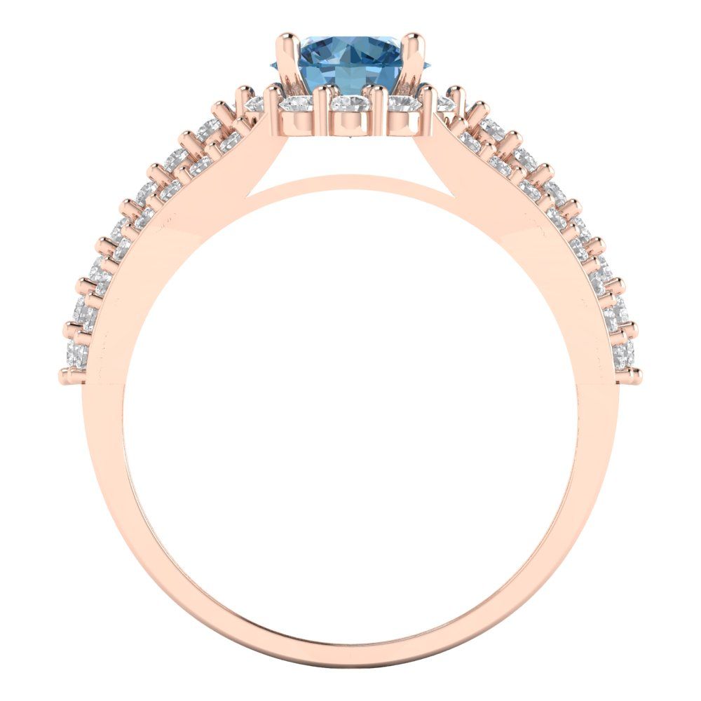1.83 cttw Zirconia Simulated Blue Diamond Hidden Halo Engagement Ring - Solid Gold (VVS1, Round Cut,6.5mm)