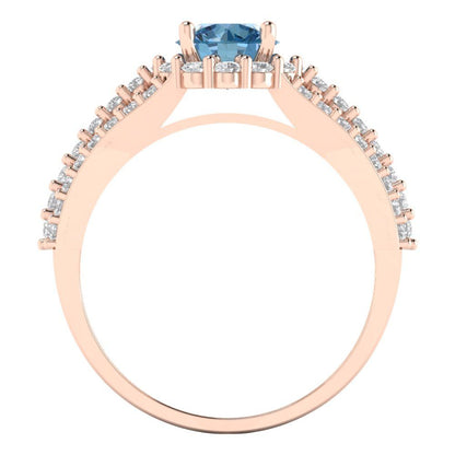 1.83 cttw Zirconia Simulated Blue Diamond Hidden Halo Engagement Ring - Solid Gold (VVS1, Round Cut,6.5mm)