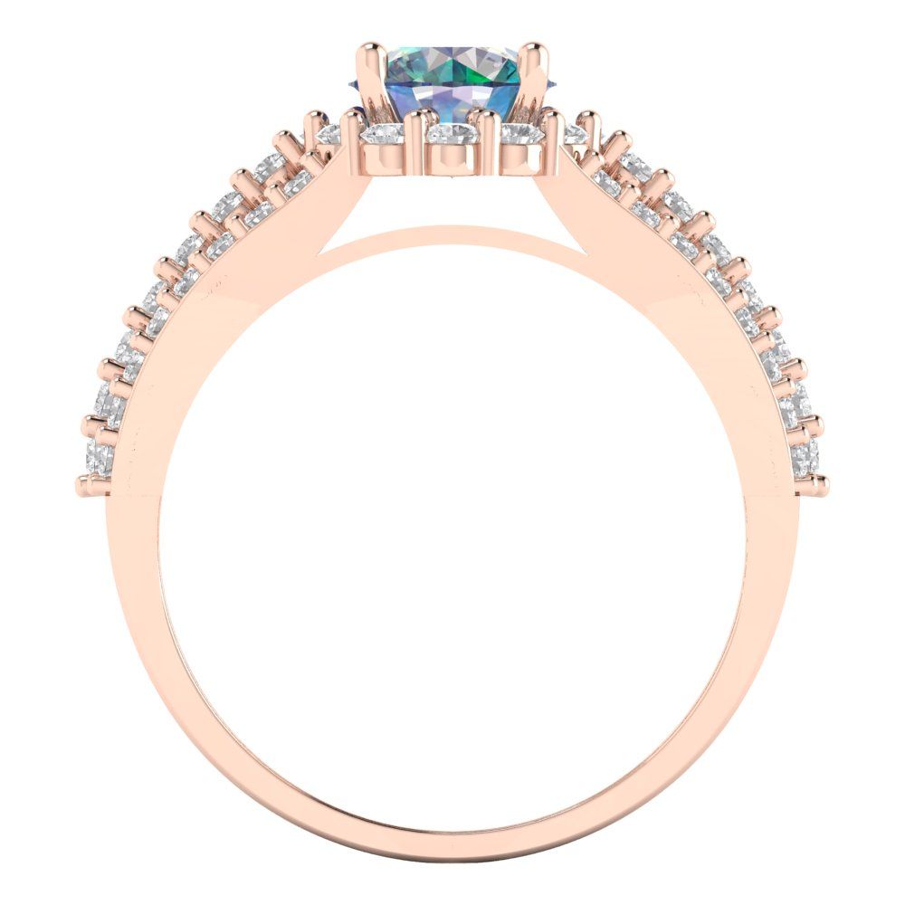 1.83 cttw Blue Moissanite Hidden Halo Engagement Ring - Solid Gold (Round Cut,6.5mm)