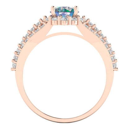 1.83 cttw Blue Moissanite Hidden Halo Engagement Ring - Solid Gold (Round Cut,6.5mm)