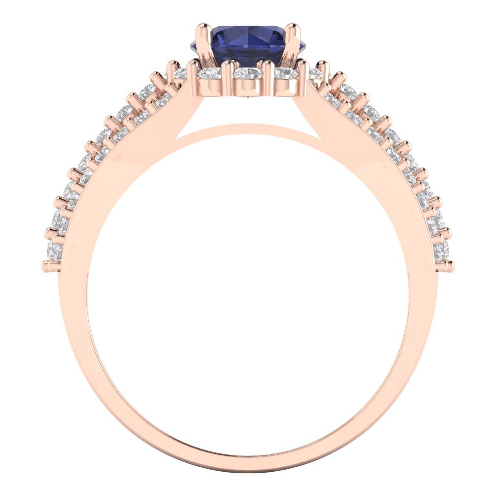 1.83 cttw Simulated Blue Sapphire Hidden Halo Engagement Ring - Solid Gold (Round Cut,6.5mm)