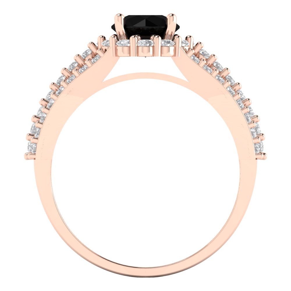 1.83 cttw Natural Onyx Hidden Halo Engagement Ring - Solid Gold (Round Cut,6.5mm)