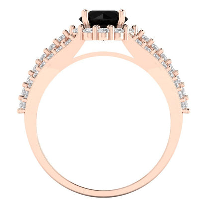 1.83 cttw Natural Onyx Hidden Halo Engagement Ring - Solid Gold (Round Cut,6.5mm)