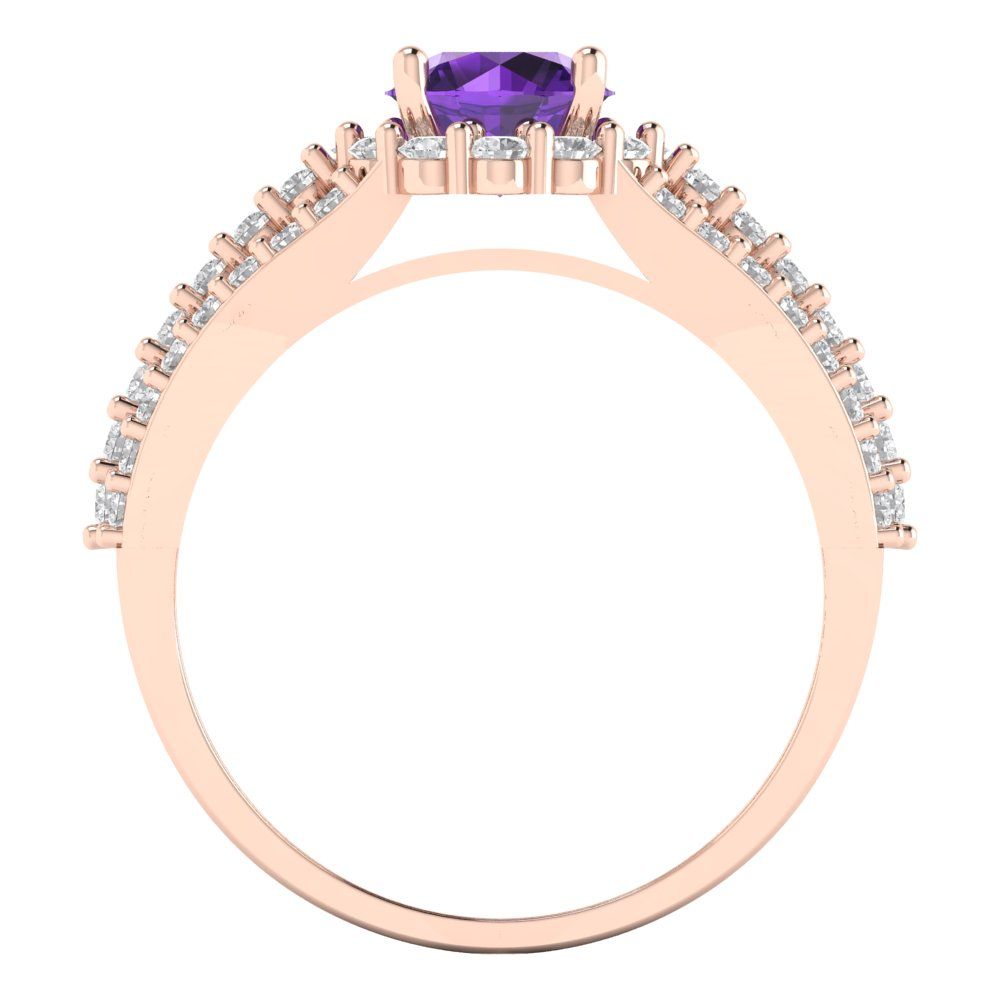 1.83 cttw Natural Amethyst Hidden Halo Engagement Ring - Solid Gold (Round Cut,6.5mm)