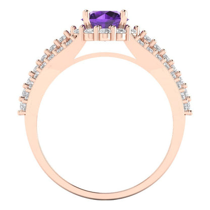 1.83 cttw Natural Amethyst Hidden Halo Engagement Ring - Solid Gold (Round Cut,6.5mm)