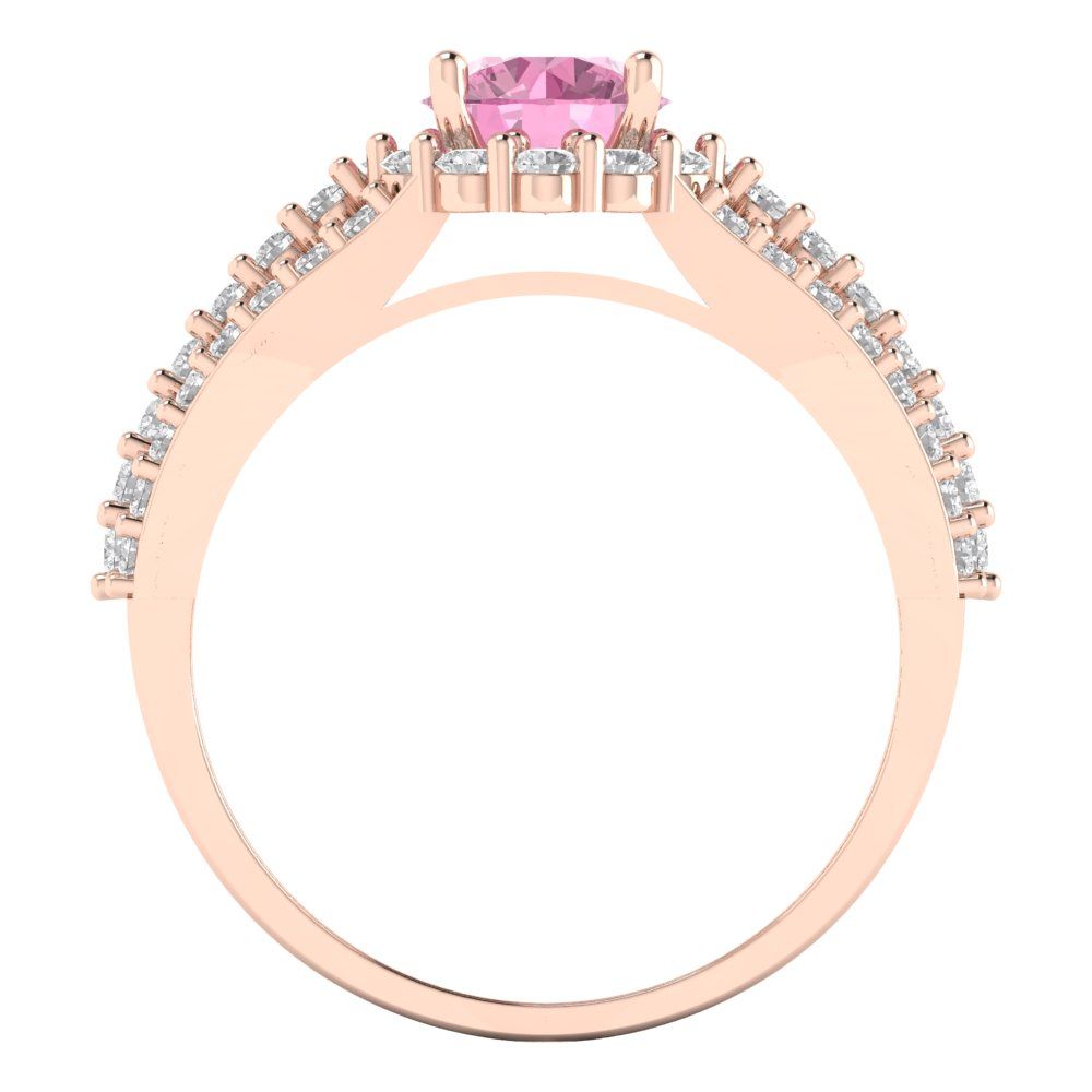 1.83 cttw Zirconia Simulated Pink Diamond Hidden Halo Engagement Ring - Solid Gold (VVS1, Round Cut,6.5mm)