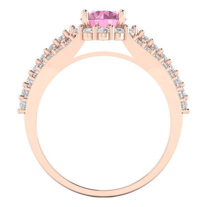 1.83 cttw Zirconia Simulated Pink Diamond Hidden Halo Engagement Ring - Solid Gold (VVS1, Round Cut,6.5mm)