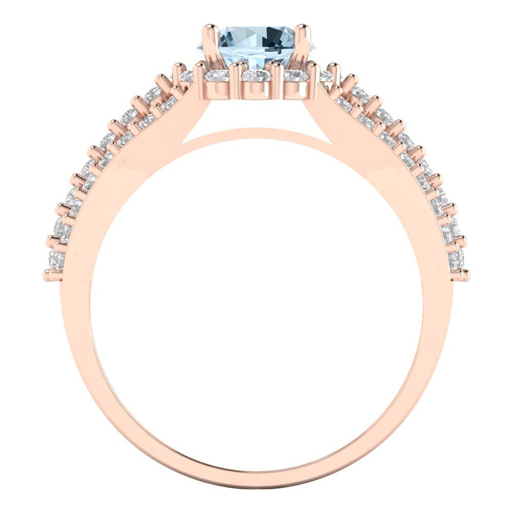 1.83 cttw Natural Aquamarine Hidden Halo Engagement Ring - Solid Gold (Round Cut,6.5mm)