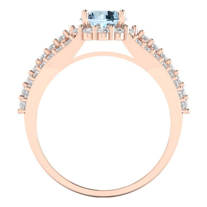 1.83 cttw Natural Aquamarine Hidden Halo Engagement Ring - Solid Gold (Round Cut,6.5mm)